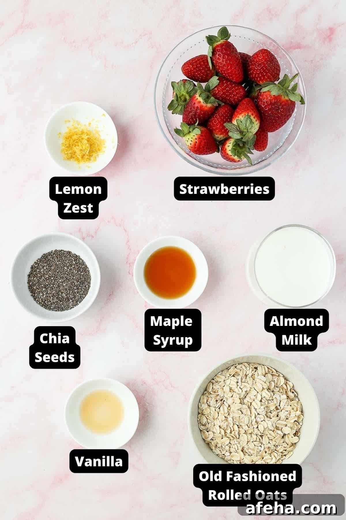Ingredients in this recipe on a pink marble background.