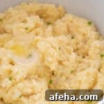 close up of cheesy garlic mashed potatoes