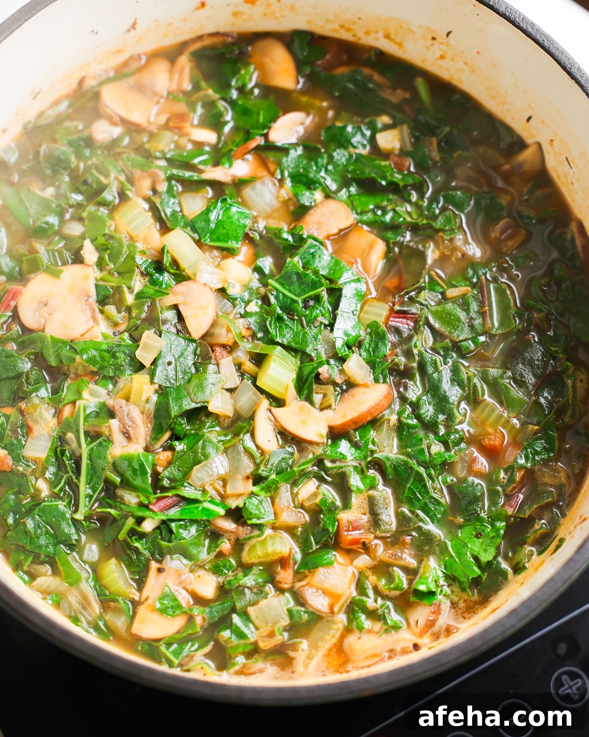 close up angle of green gumbo