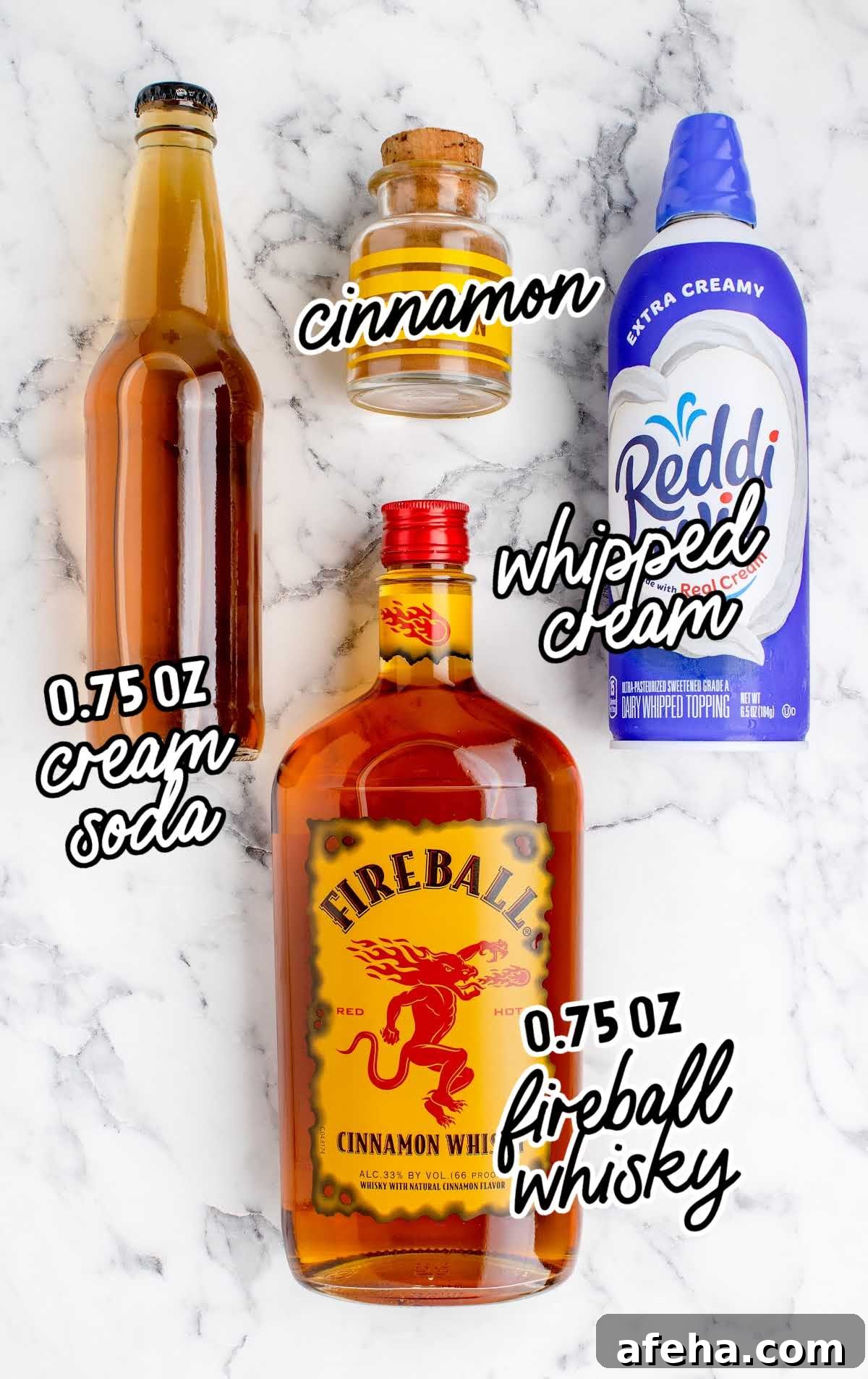 Cinnamon Roll Fireball Shot raw ingredients that are labeled