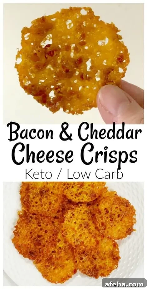 Bacon Cheddar Crisps — Keto Low-Carb Snack Recipe 12 bacon cheddar crisps keto pin