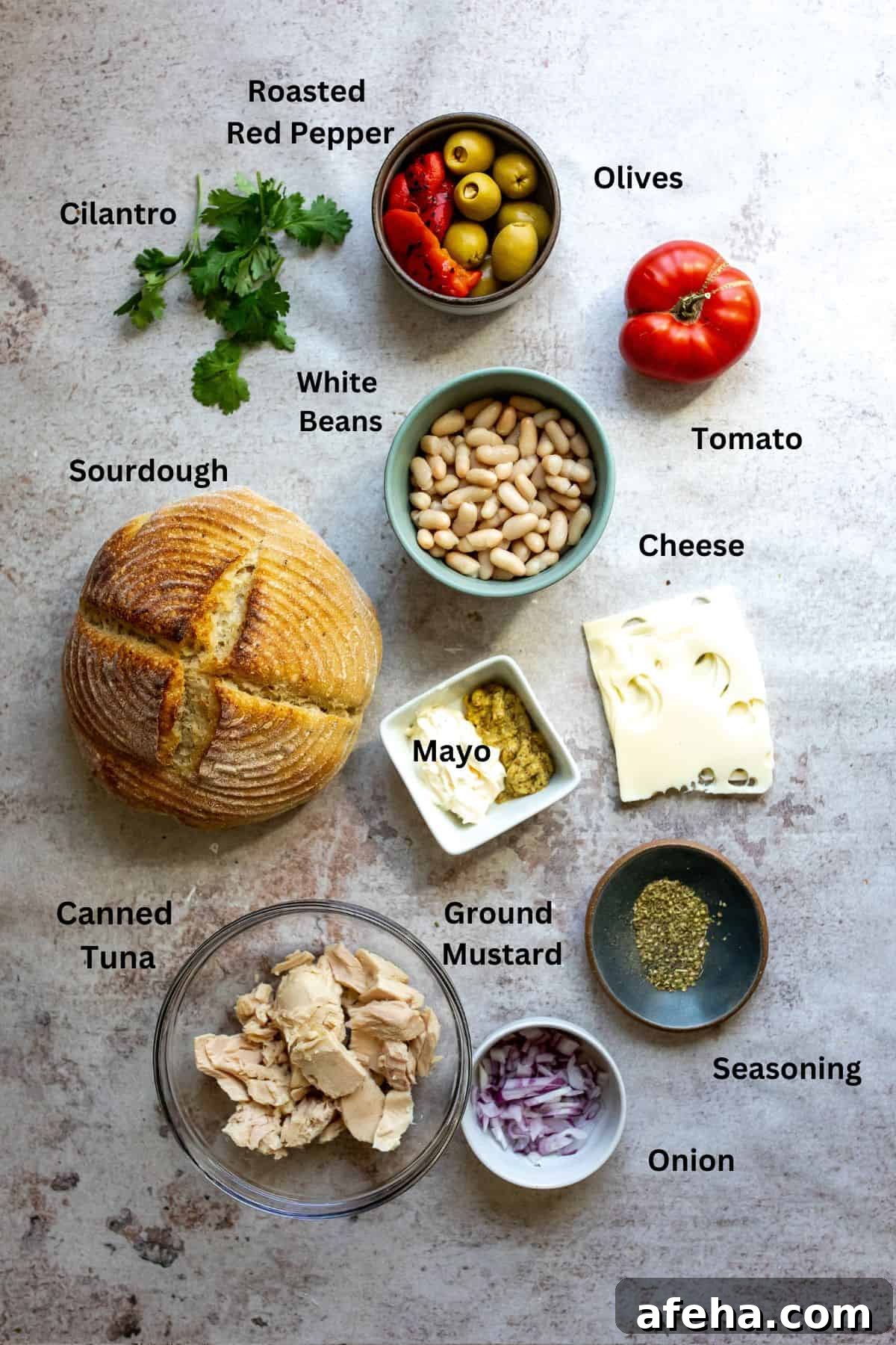 Small bowls and plates with ingredients on them.