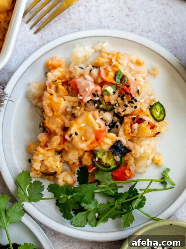 Easy sushi bake with cooked fish and umami flavors.