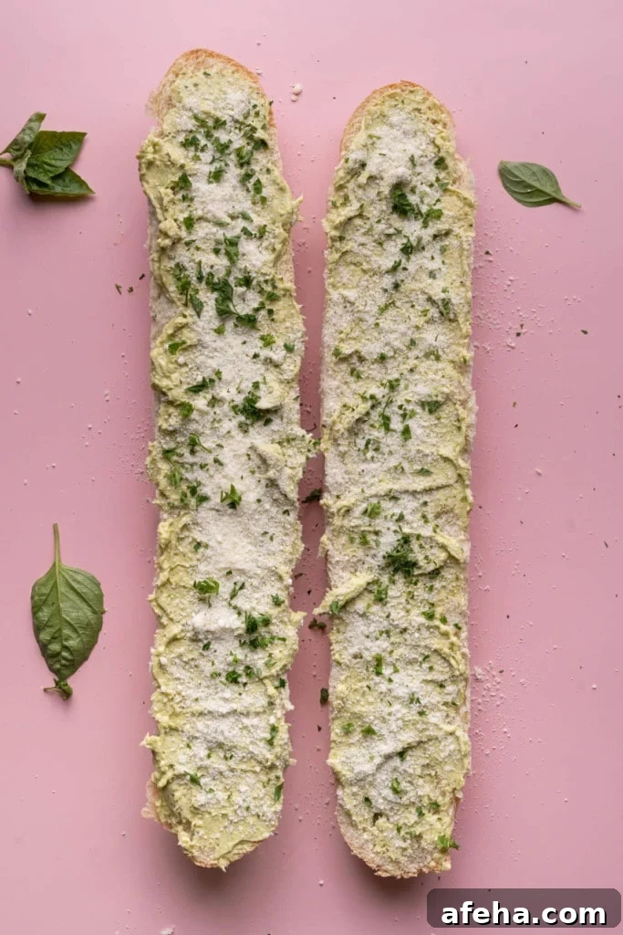 Pesto Garlic Bread ready for the oven