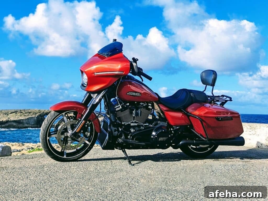 A red Harley Davidson on O'ahu's North Shore.