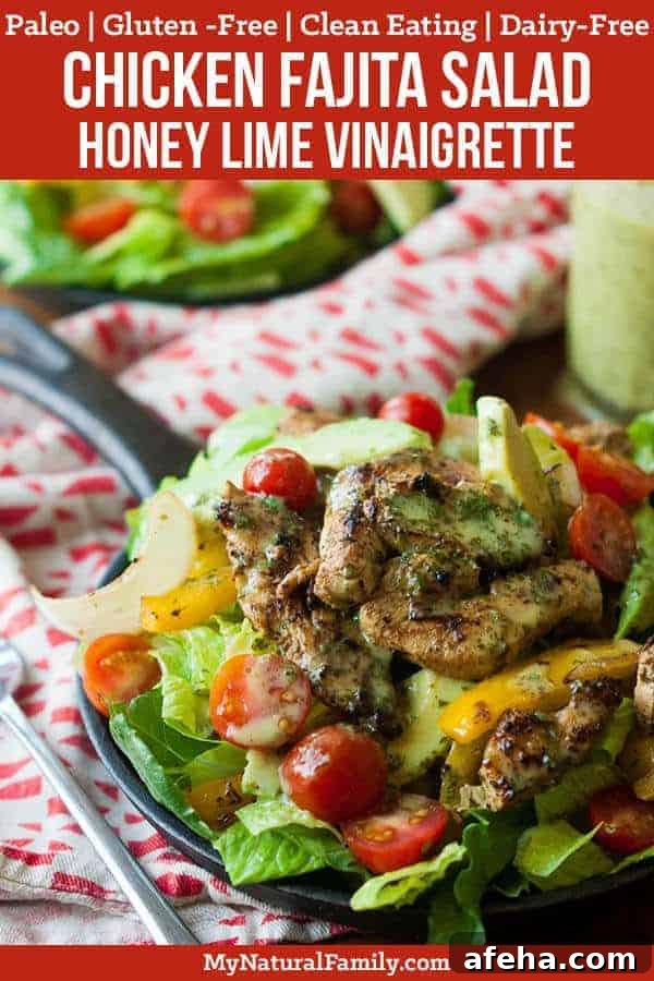 Paleo Chicken Fajita Salad with Honey Lime Vinaigrette Recipe {Paleo, Clean Eating, Gluten-Free, Dairy-Free}