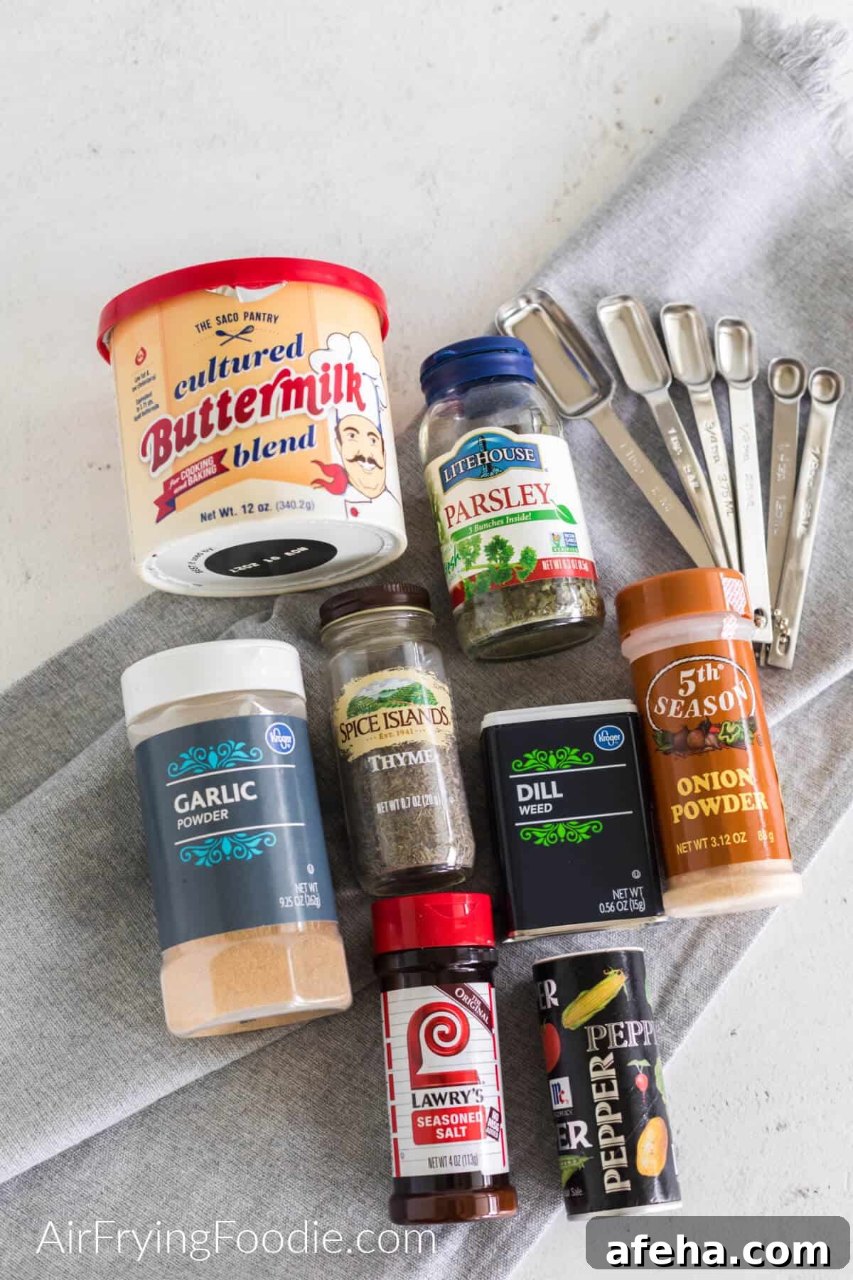 Ingredients used to make Homemade Ranch seasoning.