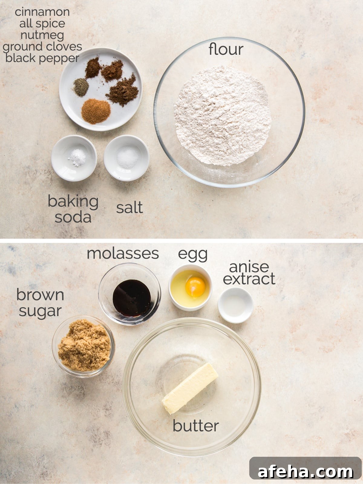 two photo collage of pfeffernusse ingredients with text