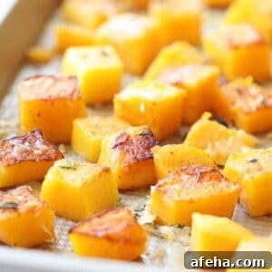 roasted butternut squash on baking sheet