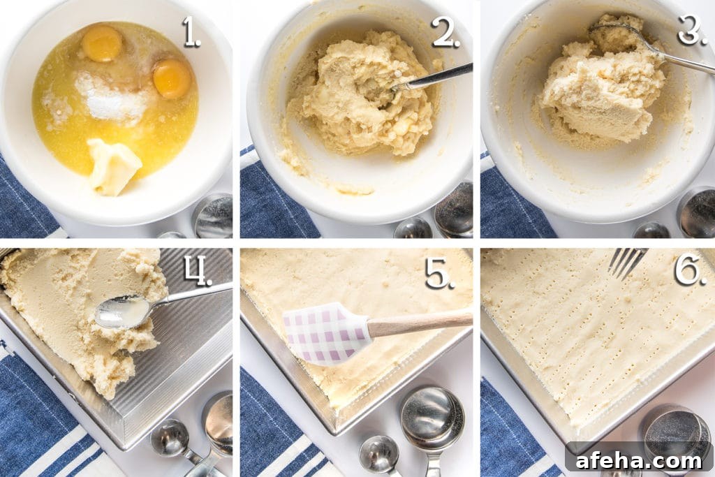 In process steps for making a gluten-free coconut shortbread crust.