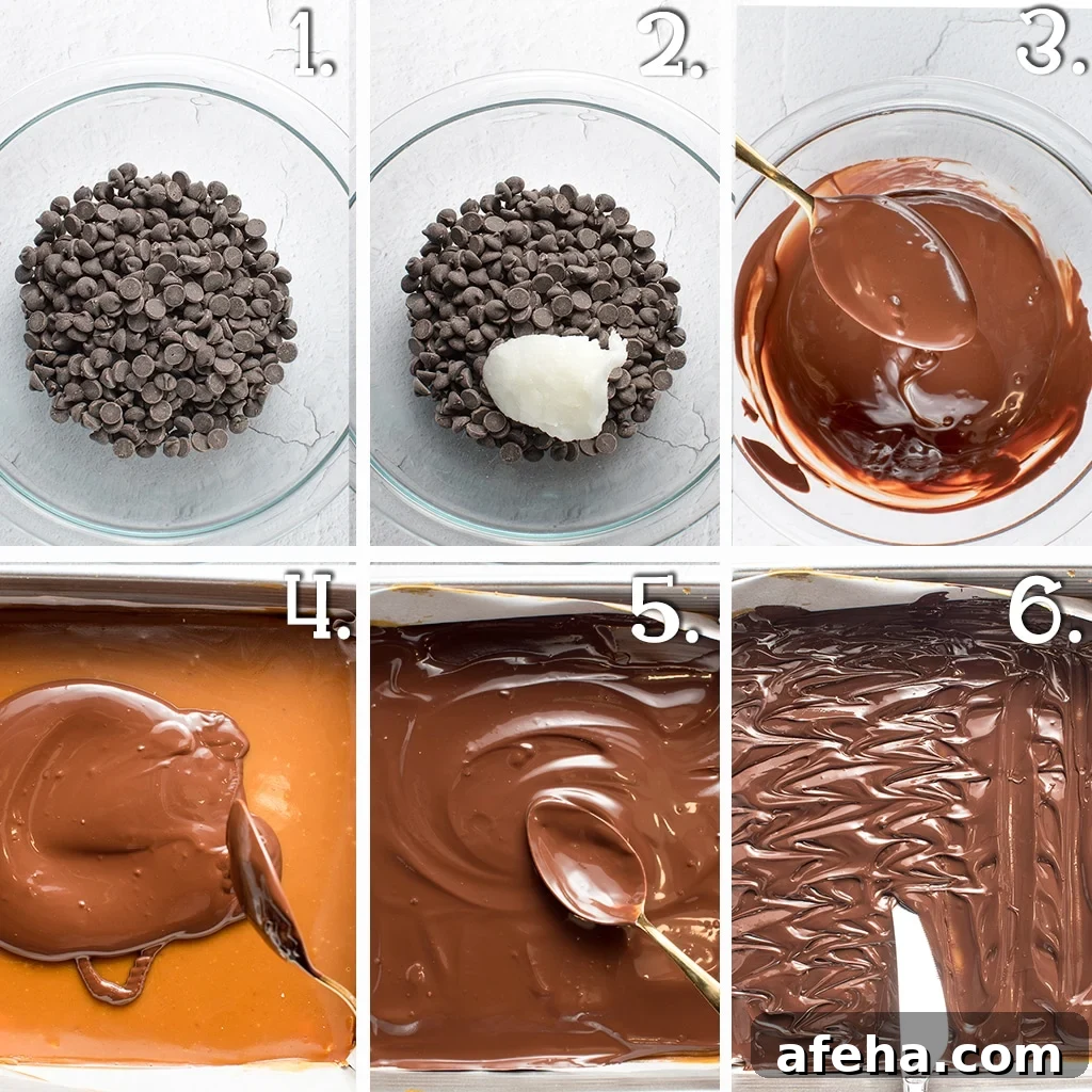 In process step by step shots for making a chocolate topping