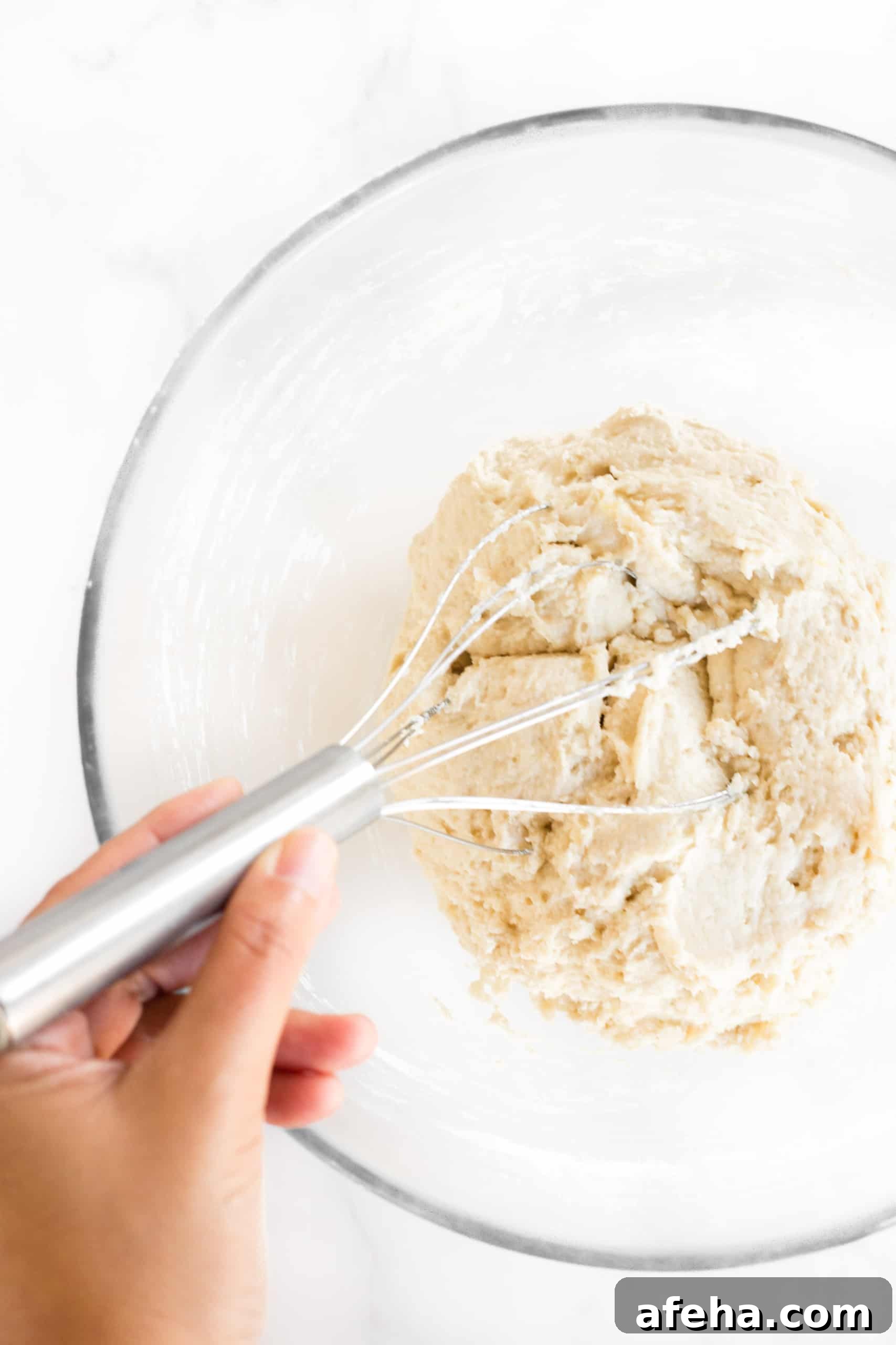 Mixing gluten-free baguette dough.