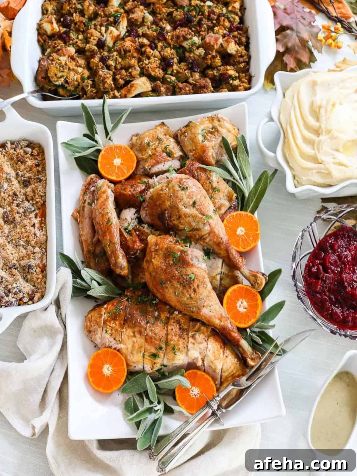 Thanksgiving dinner with sweet potato casserole