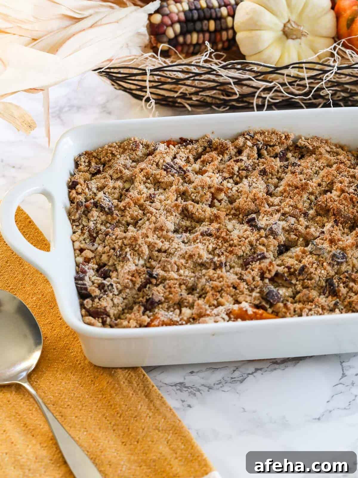 Close up of sweet potato casserole