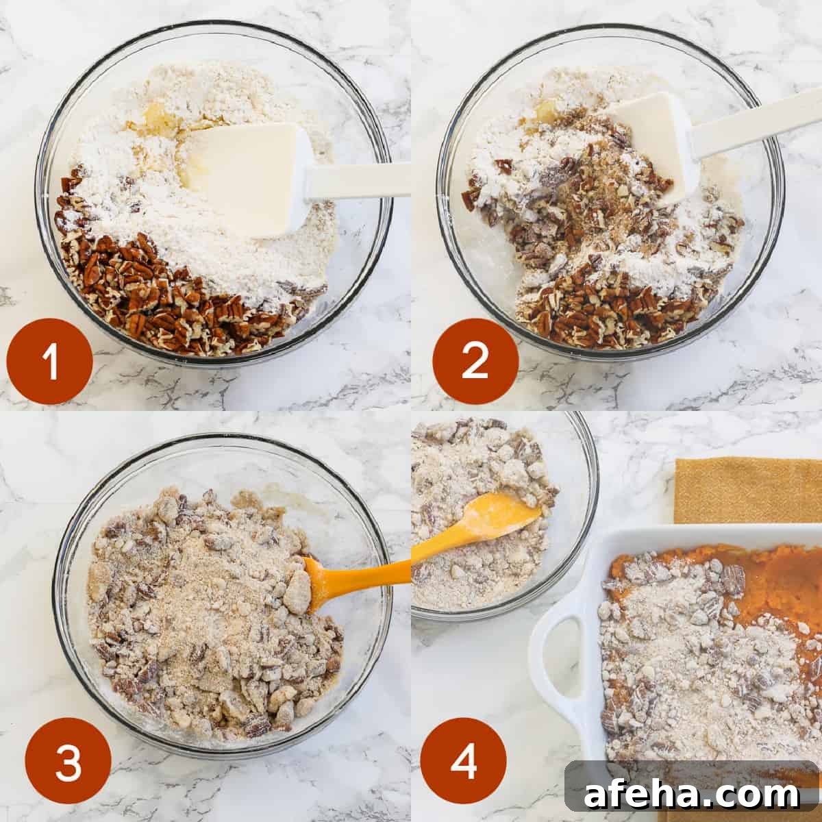 Pecan streusel topping on casserole