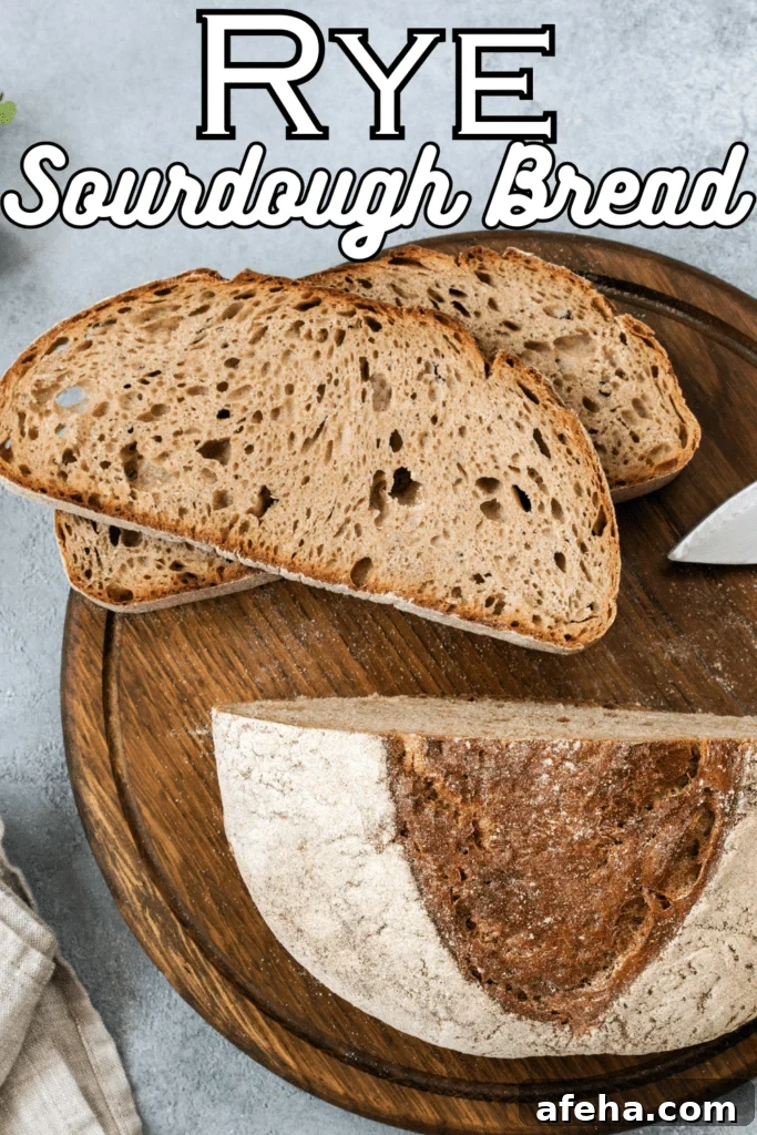 rye sourdough bread sliced with text