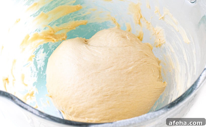 homemade burger bun dough in stand mixer