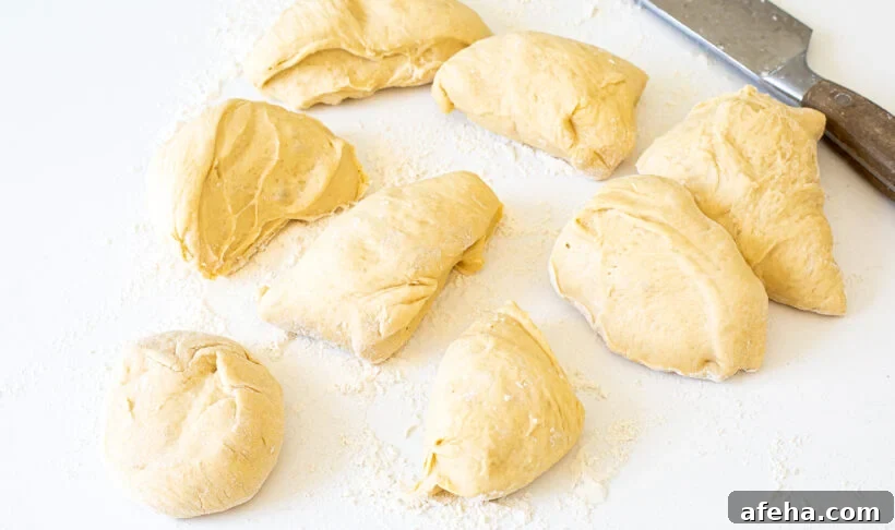 dividing bread dough into pieces