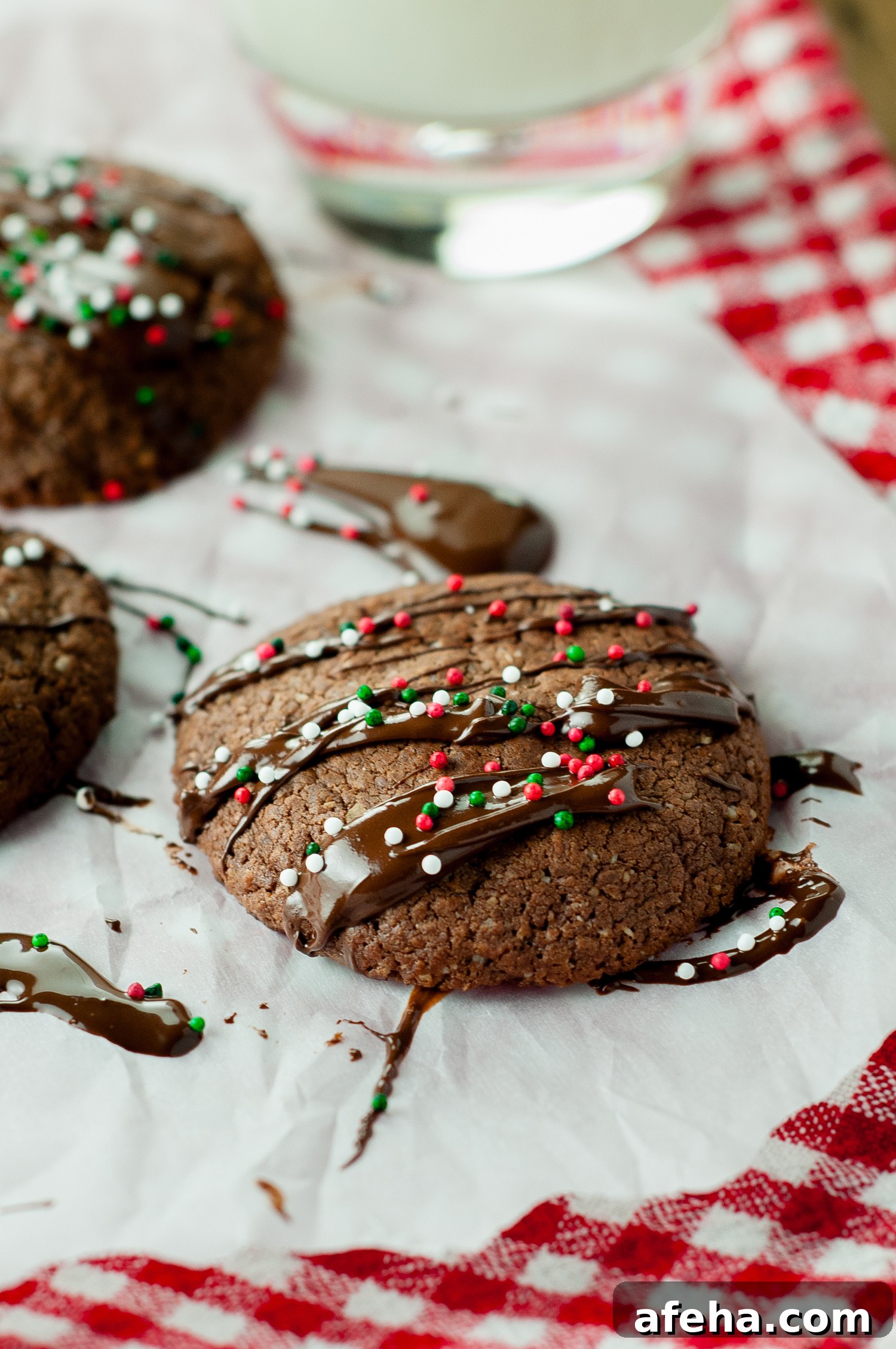 Gluten-Free Nutella Cookies Without Flour — Quick 3-Ingredient Recipe 3 cookie with chocolate drizzle and sprinkles on top.