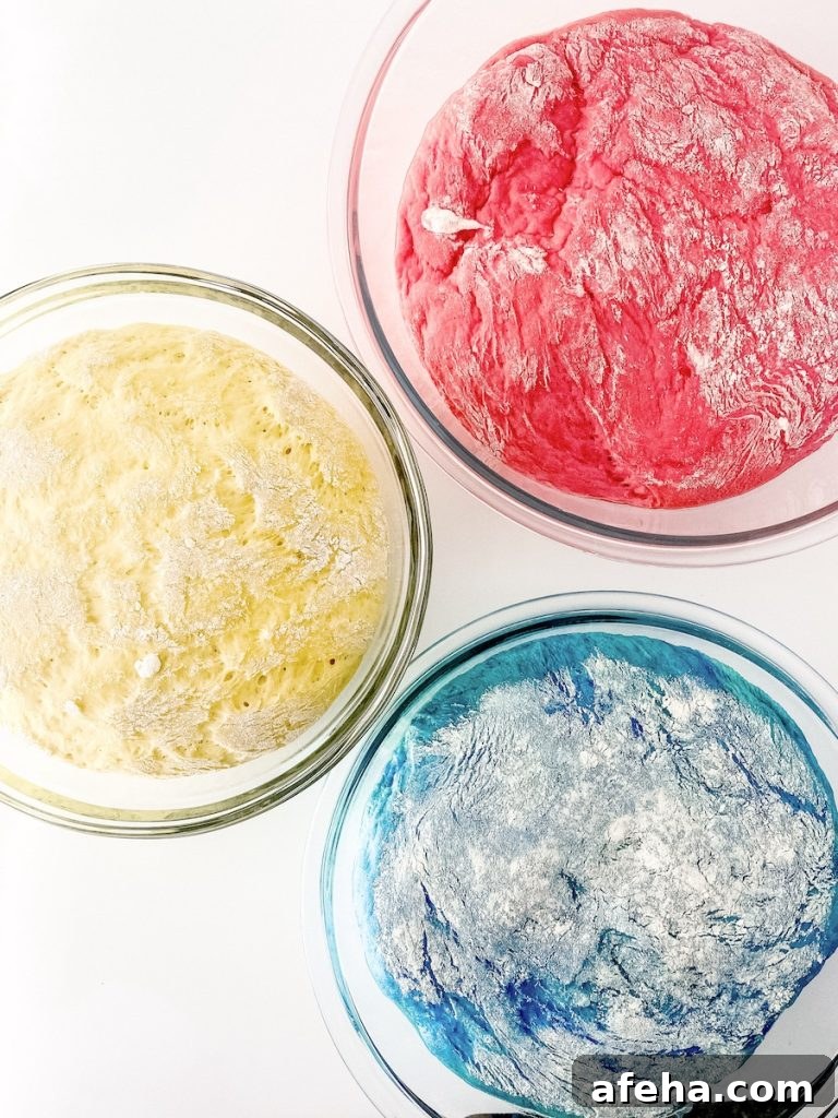 rainbow dough in bowls