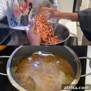 Authentic Red Beans and Rice Recipe for Weeknight Comfort Meal 5 Beans being poured into a pot then simmered.