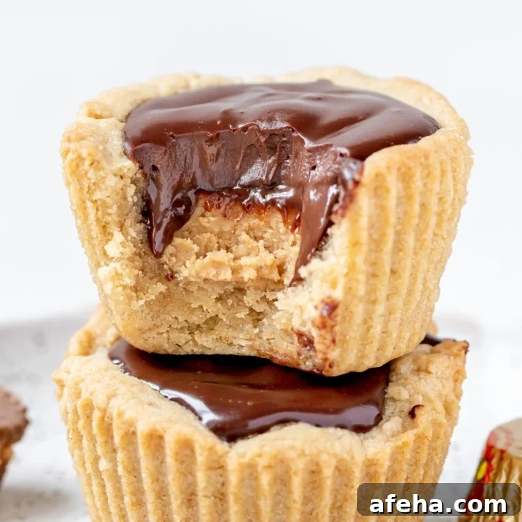 peanut butter cup cookies stacked on top of each other