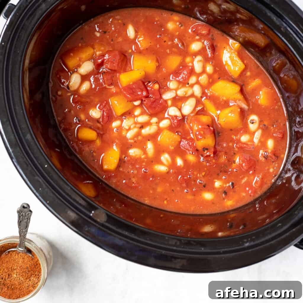 Butternut Squash Chili in slow cooker. 