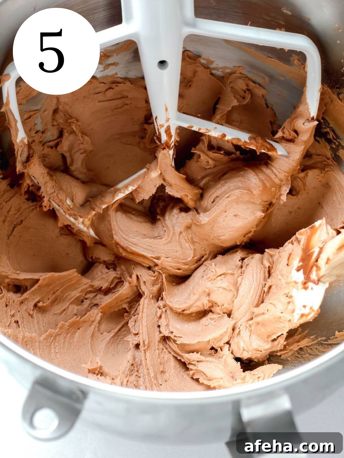 Nutella frosting in a mixer bowl