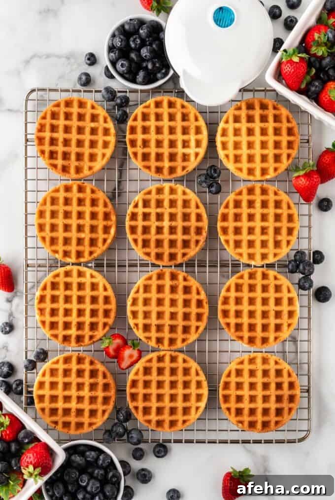 mini waffles on cooling rack