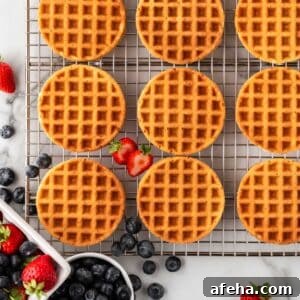 homemade mini waffles on cooling rack
