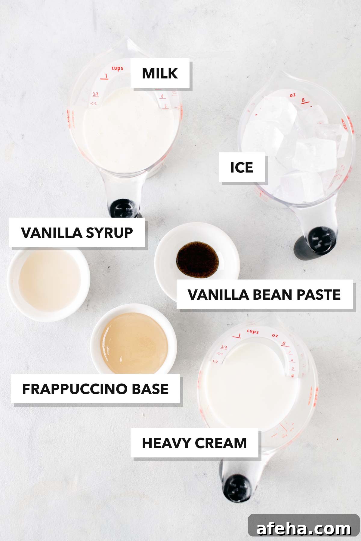 Vanilla Bean Frappuccino ingredients.