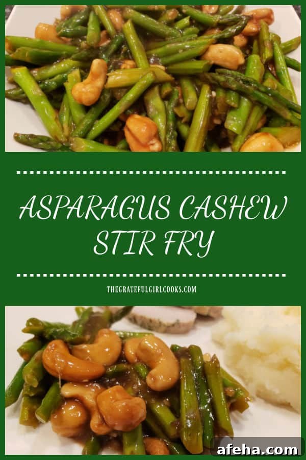 Asparagus Cashew Stir Fry is a simple, delicious side dish, with fresh asparagus, cashews, garlic and ginger in a yummy stir fry sauce!
