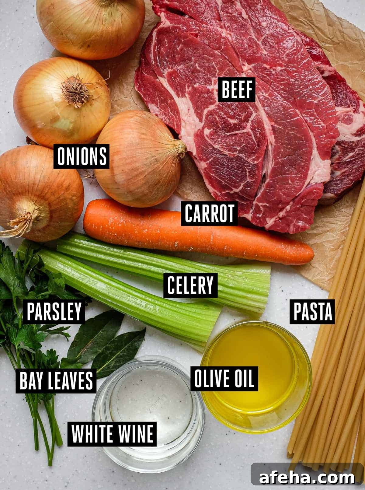 The labeled ingredients for Pasta Alla Genovese