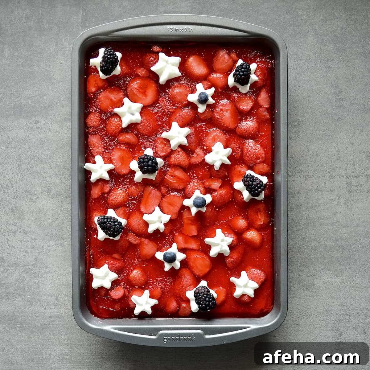 Overhead view of 4th of July jello dessert