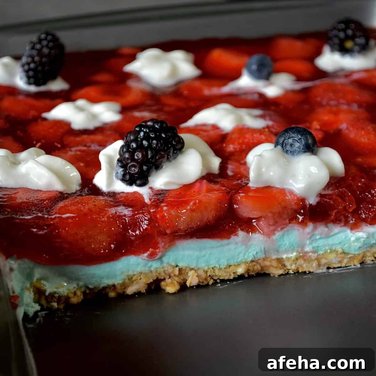 Close up of jello salad for 4th of July