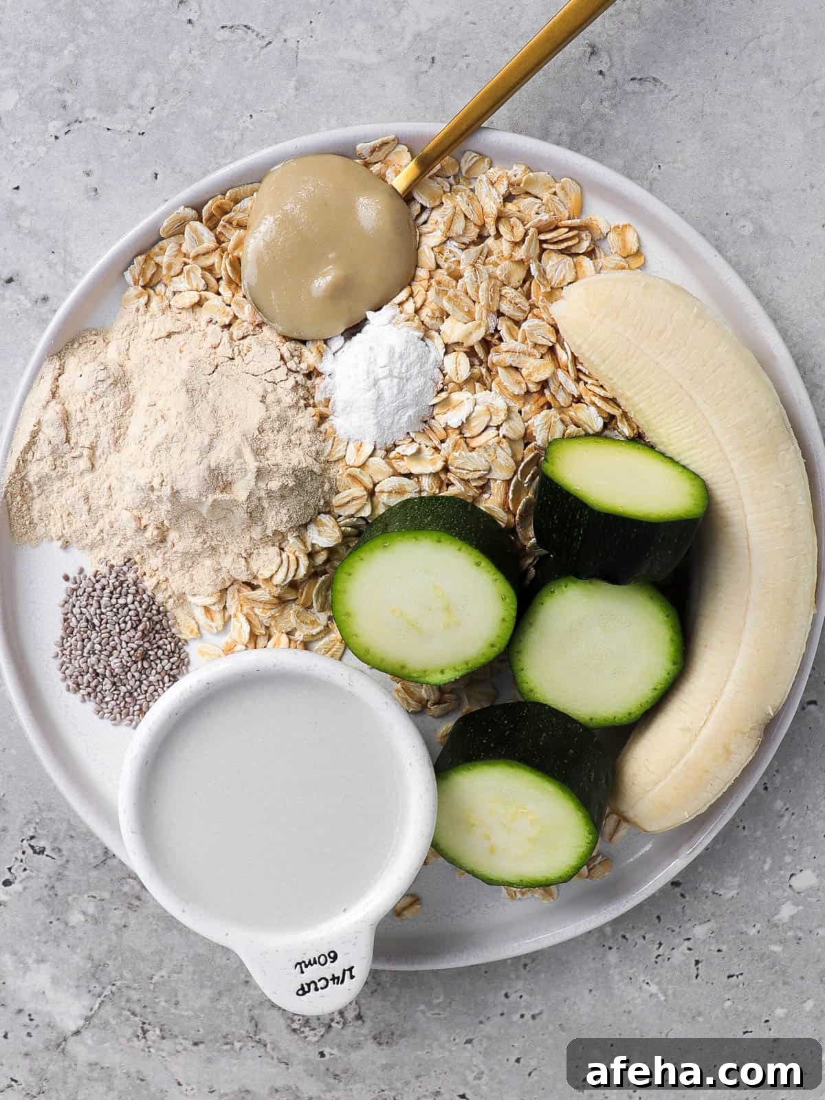 Baked oats ingredients on a plate.