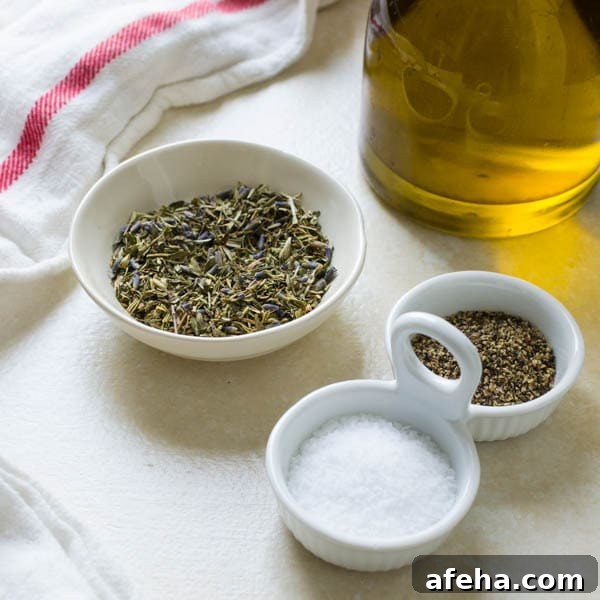 herbes de provence, kosher salt and black pepper.