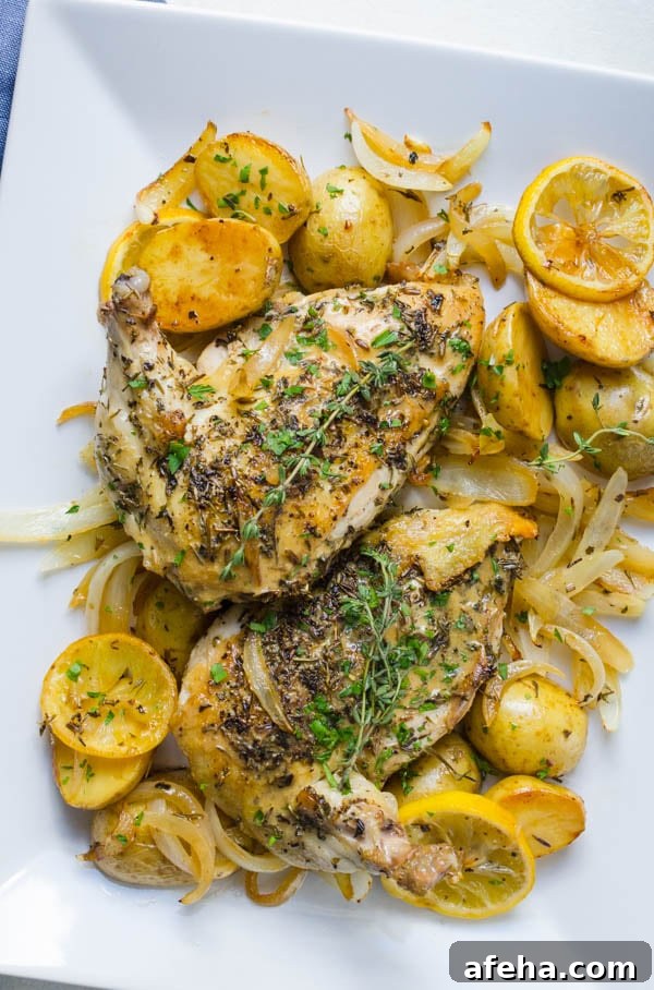 Pan Roasted Chicken Breasts with Dijon Sauce and potatoes and onions.