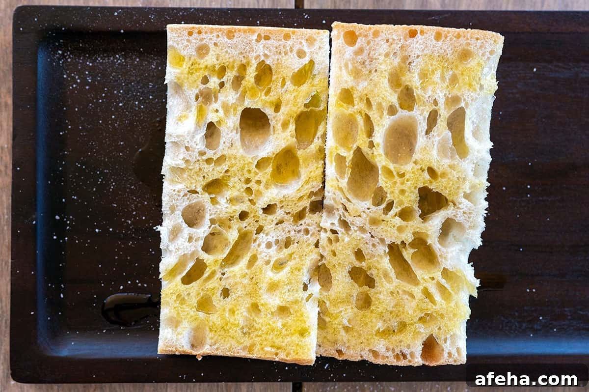 Oil on ciabatta bread.