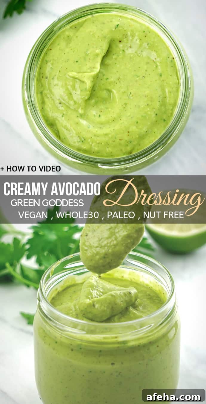 Vegan Creamy Avocado Salad Dressing recipe (Gluten free dairy free) green goddess.