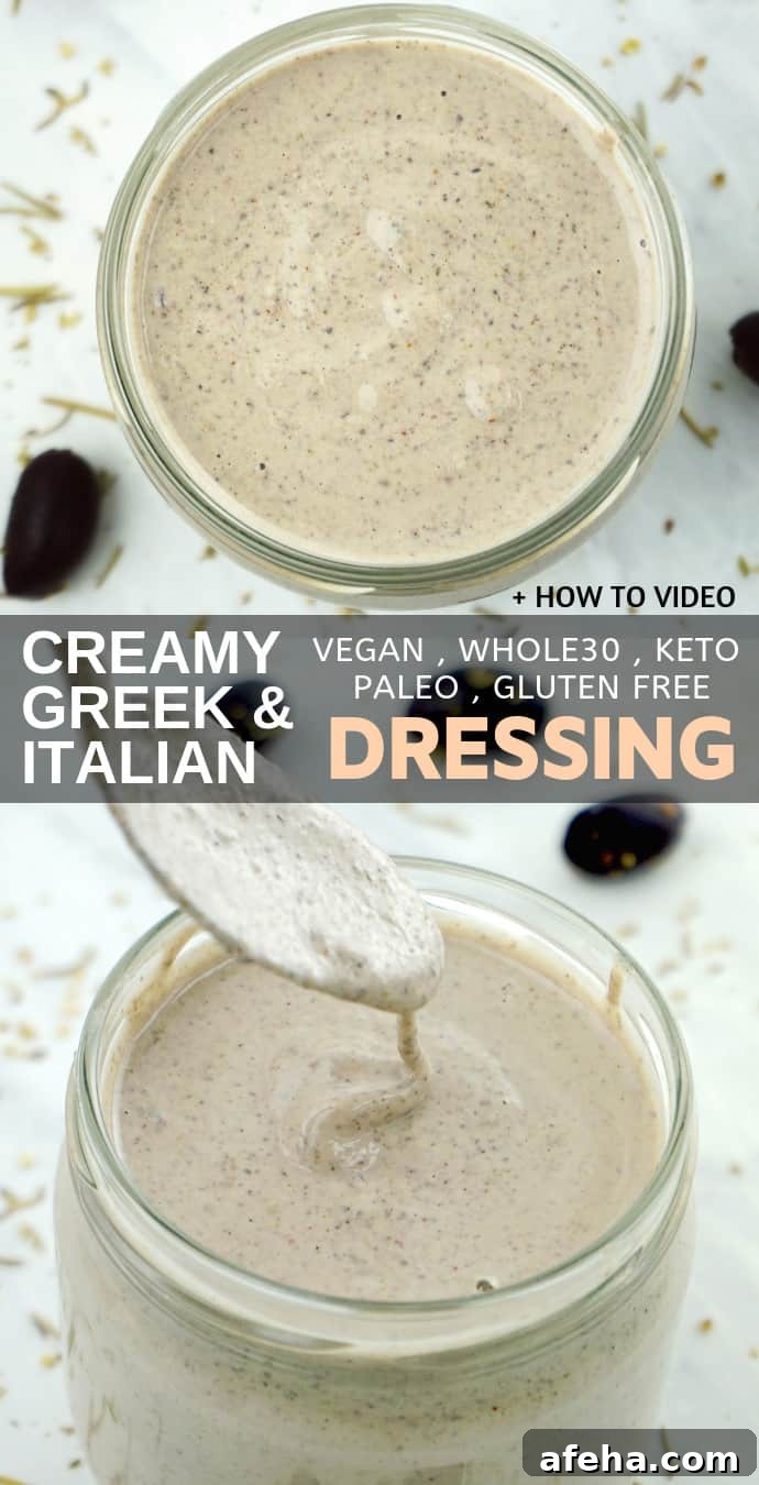 Healthy Creamy Italian & Greek Salad Dressing Recipe – gluten free, dairy free, low carb, keto, vegan, clean eating and whole30 approved. 