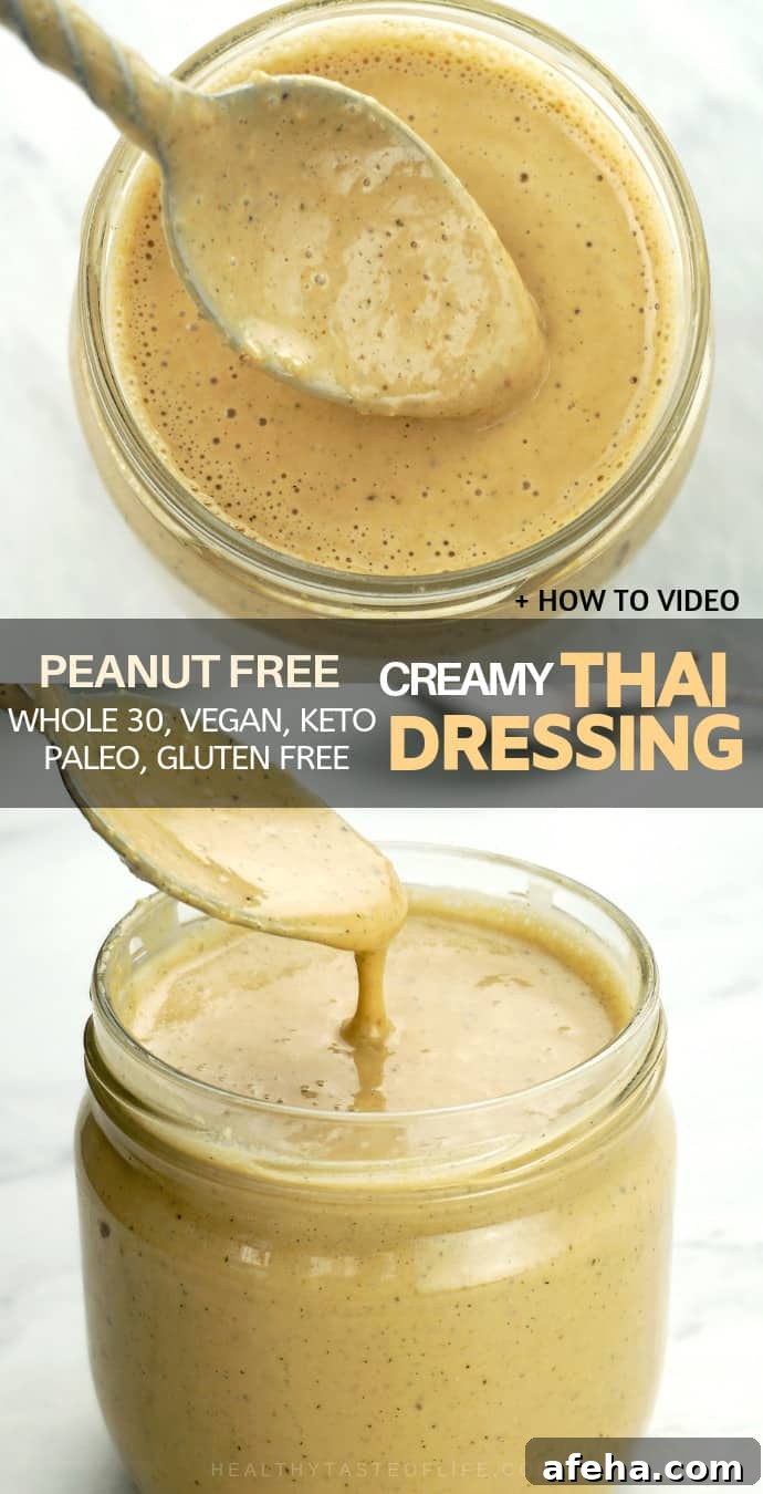 Creamy Thai Salad Dressing (peanut free option) - vegan, low carb, gluten free, whole30 compliant.