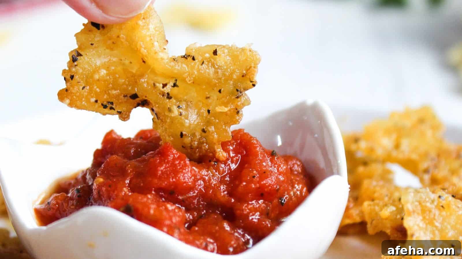 Pasta chips in a white bowl.