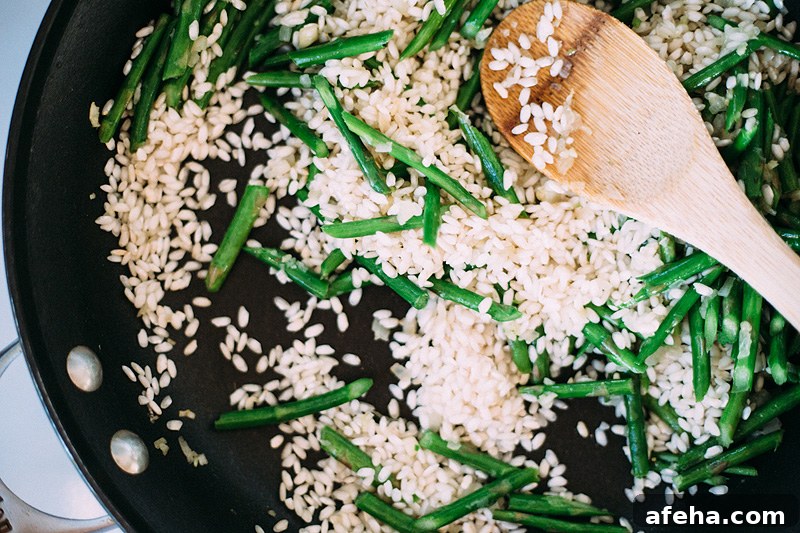 cooking risotto in a skillet