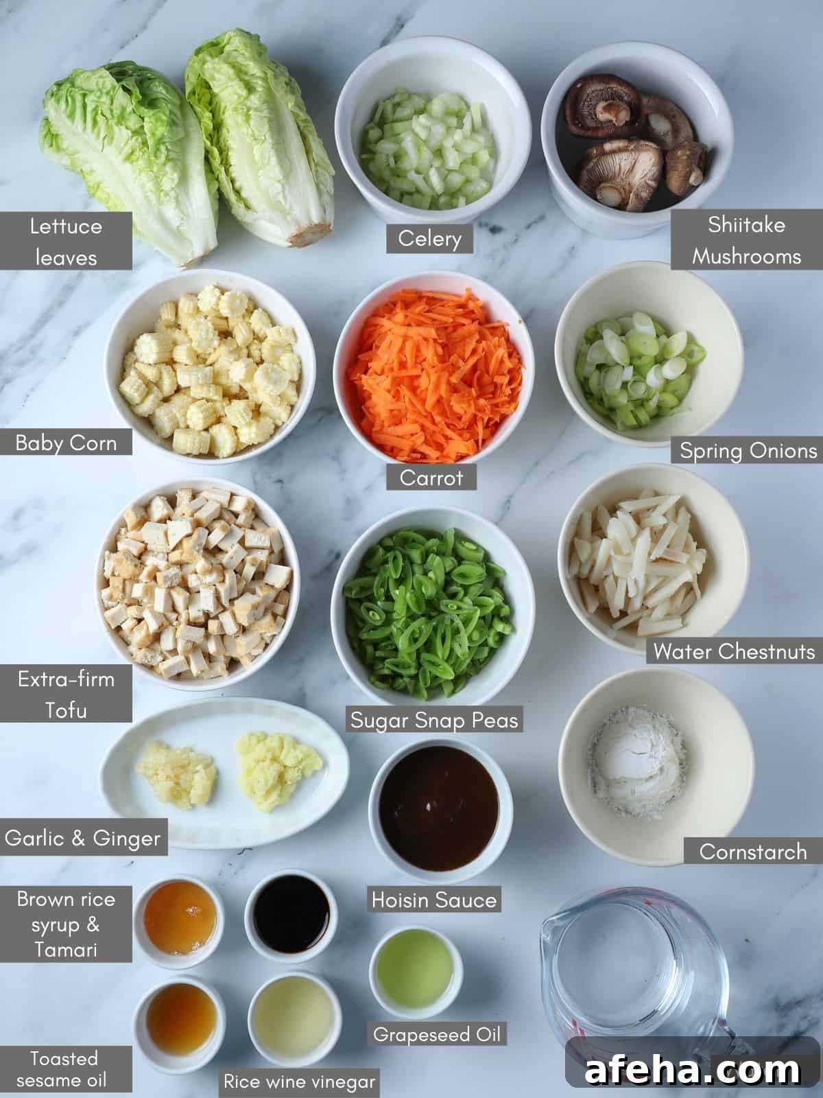 Vegan San Choy Bau Recipe: Flavorful Plant-Based Lettuce Wraps 5 Photo of all the ingredients to make Vegan San Choy Bau.