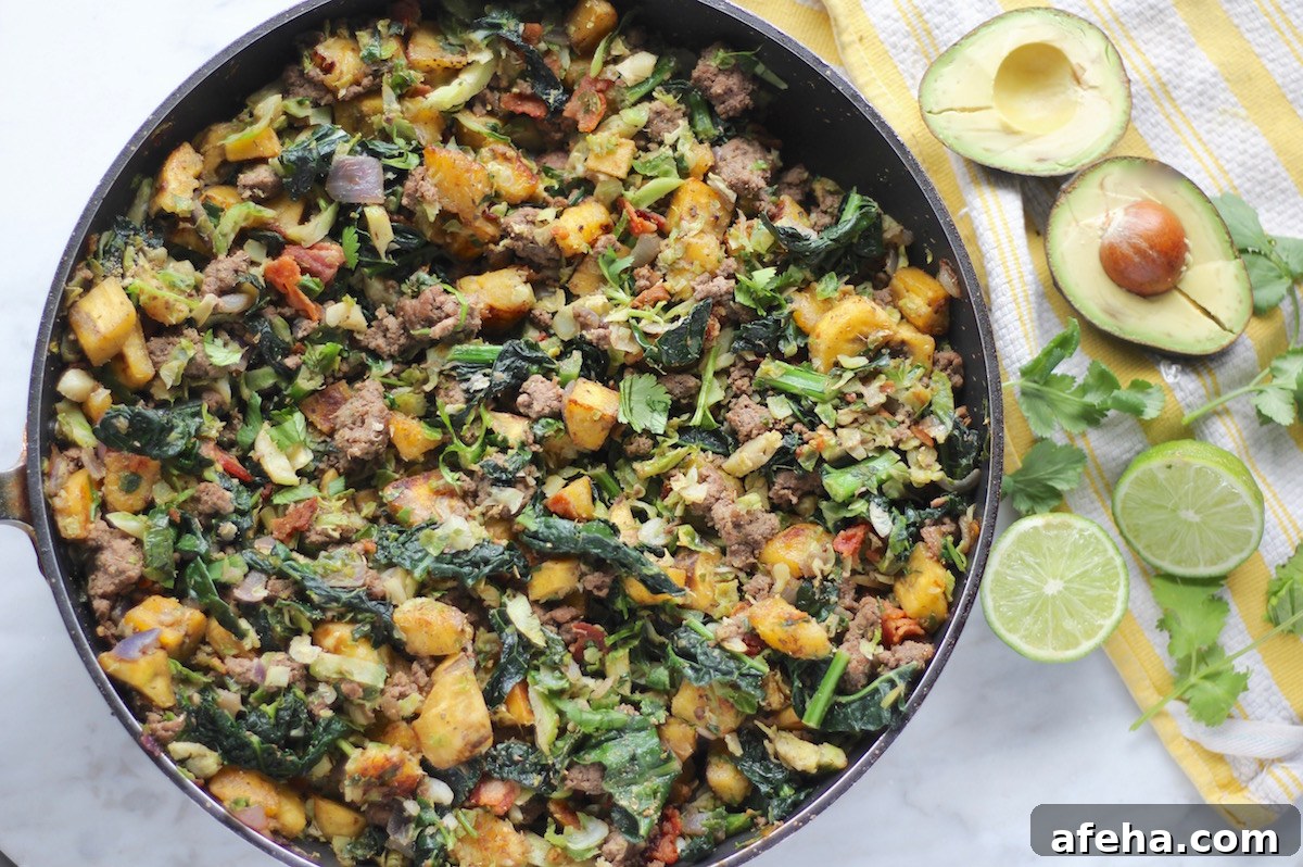 Beef Bacon Plantain Hash (AIP, Paleo) - a healthy, delicious breakfast, lunch, or dinner that features an array of colorful veggies, protein, and starch! So good! | fedandfulfilled.com