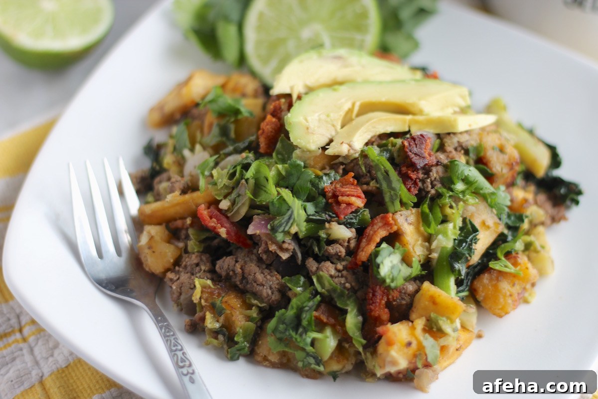 Beef Bacon Plantain Hash (AIP, Paleo) - a healthy, hearty hash that you could eat for breakfast, lunch, or dinner! | fedandfulfilled.com
