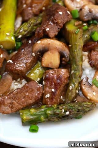 Panda Express Shanghai Angus steak with asparagus and mushrooms