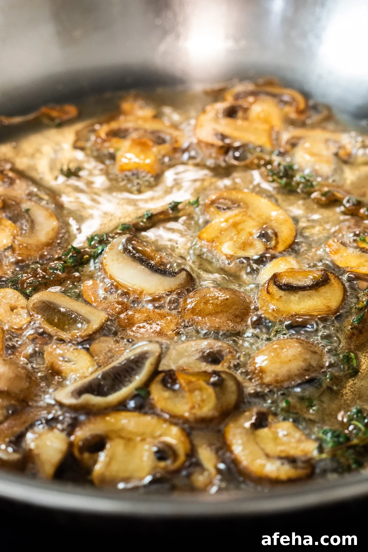 browned mushrooms in a skillet