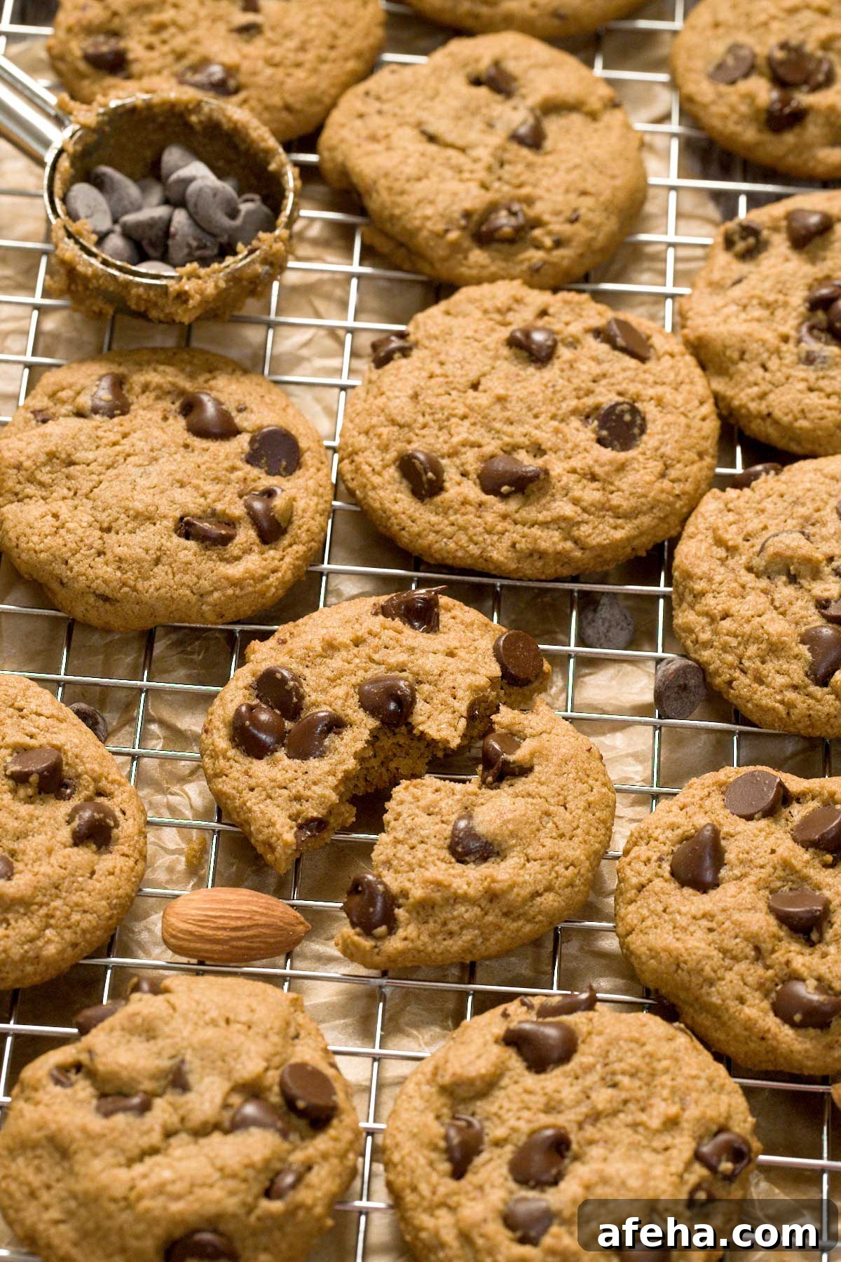 Gluten free Nestle Tollhouse copycat chocolate chip cookies on a cooling rack.